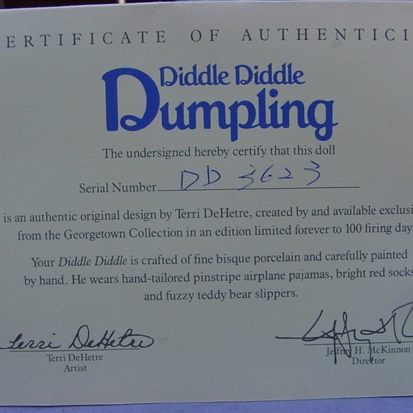 TERRI DeHETRE "DIDDLE DIDDLE DUMPLING DOLL IN ORIGINAL BOX WITH COA - Picture 9 of 12